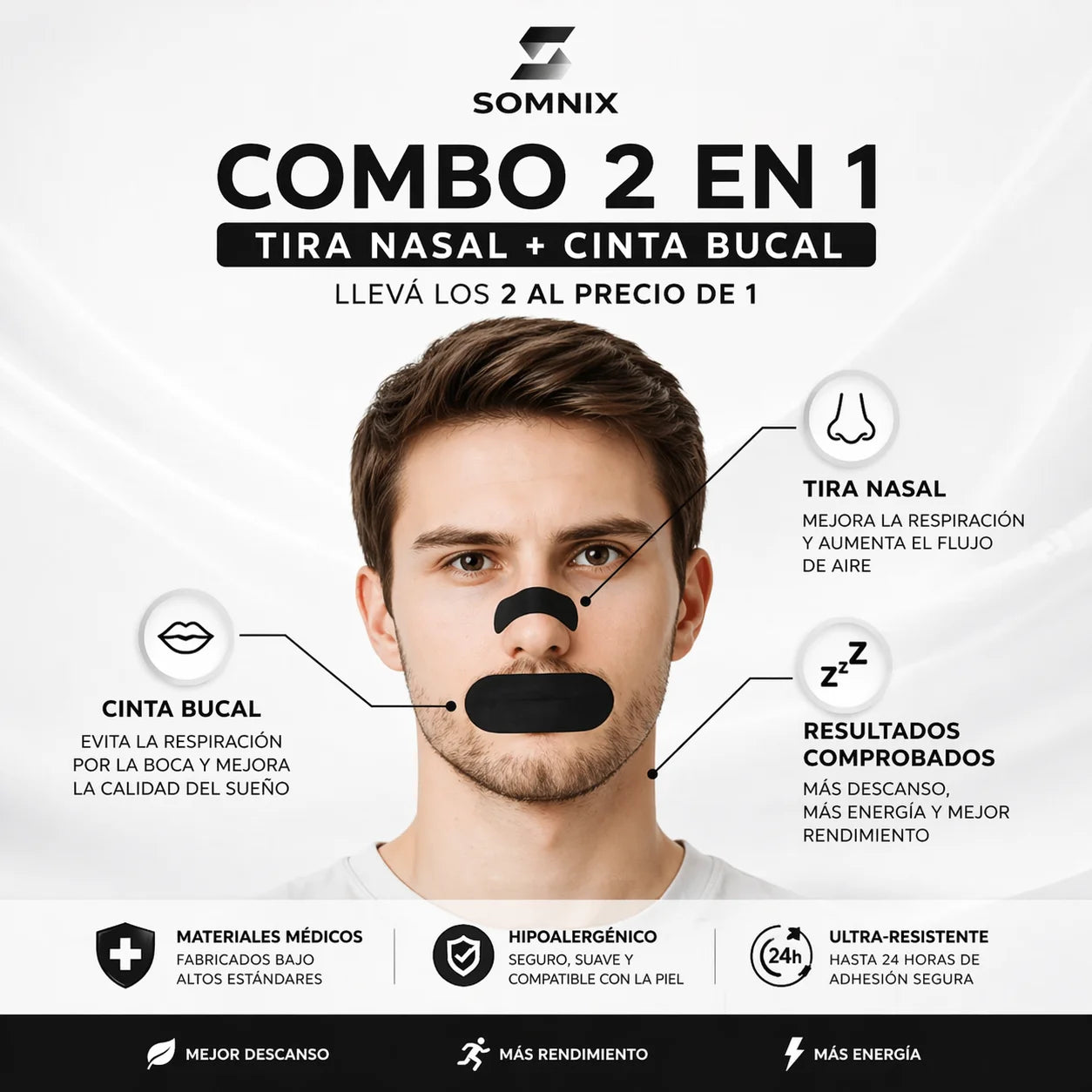 Combo 2 en 1: Tiras nasales + Cintas bucales